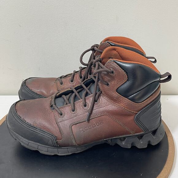 Reebok Work Boots Men 11W RB7005 Steel Toe ASTMβ Leather Safety Hiker Brown - Picture 6 of 10